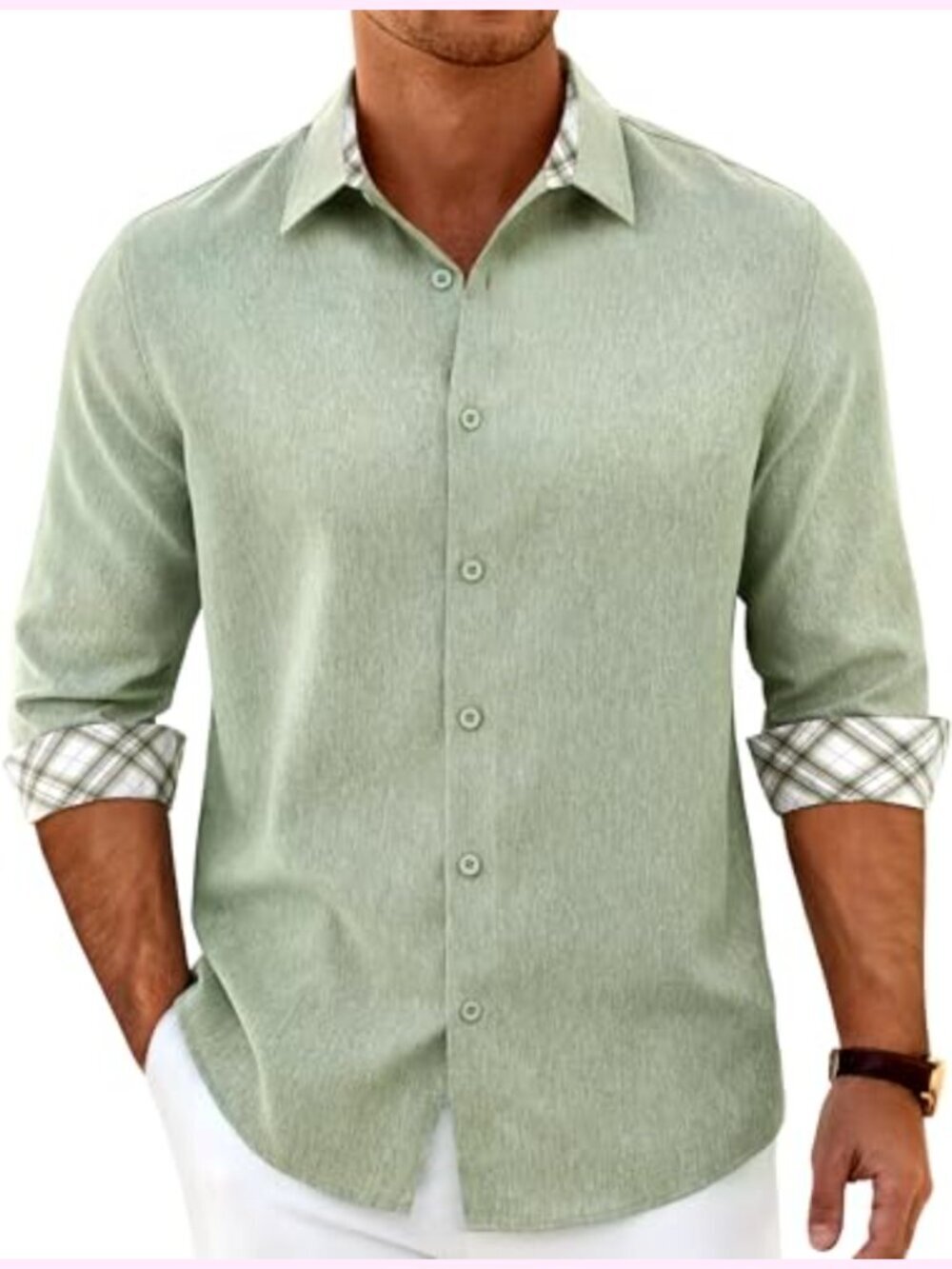 Linen Textured Shirt Long Sleeve Button Down Untucked Casual Shirt